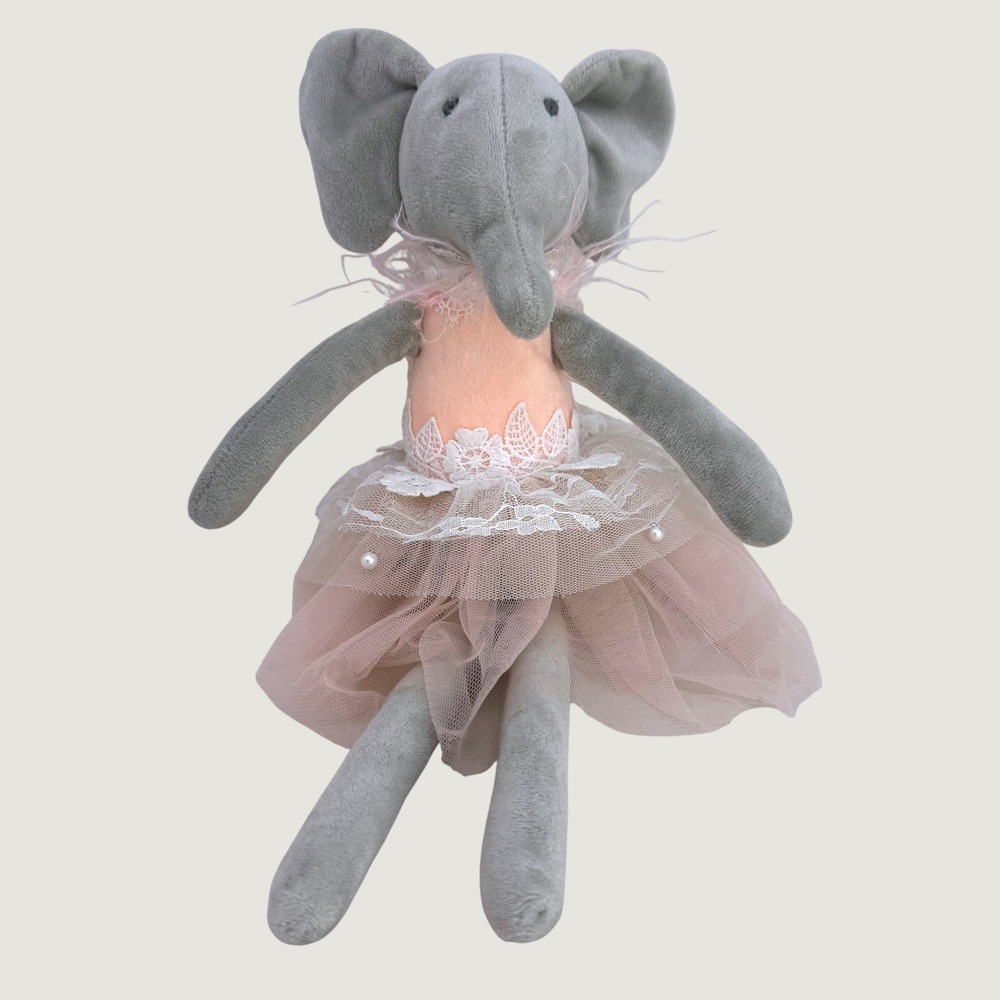 Elephant Ballerina Grey Pink Tutu Lace Pearl Accent 15" Inspired by Jewel Plush